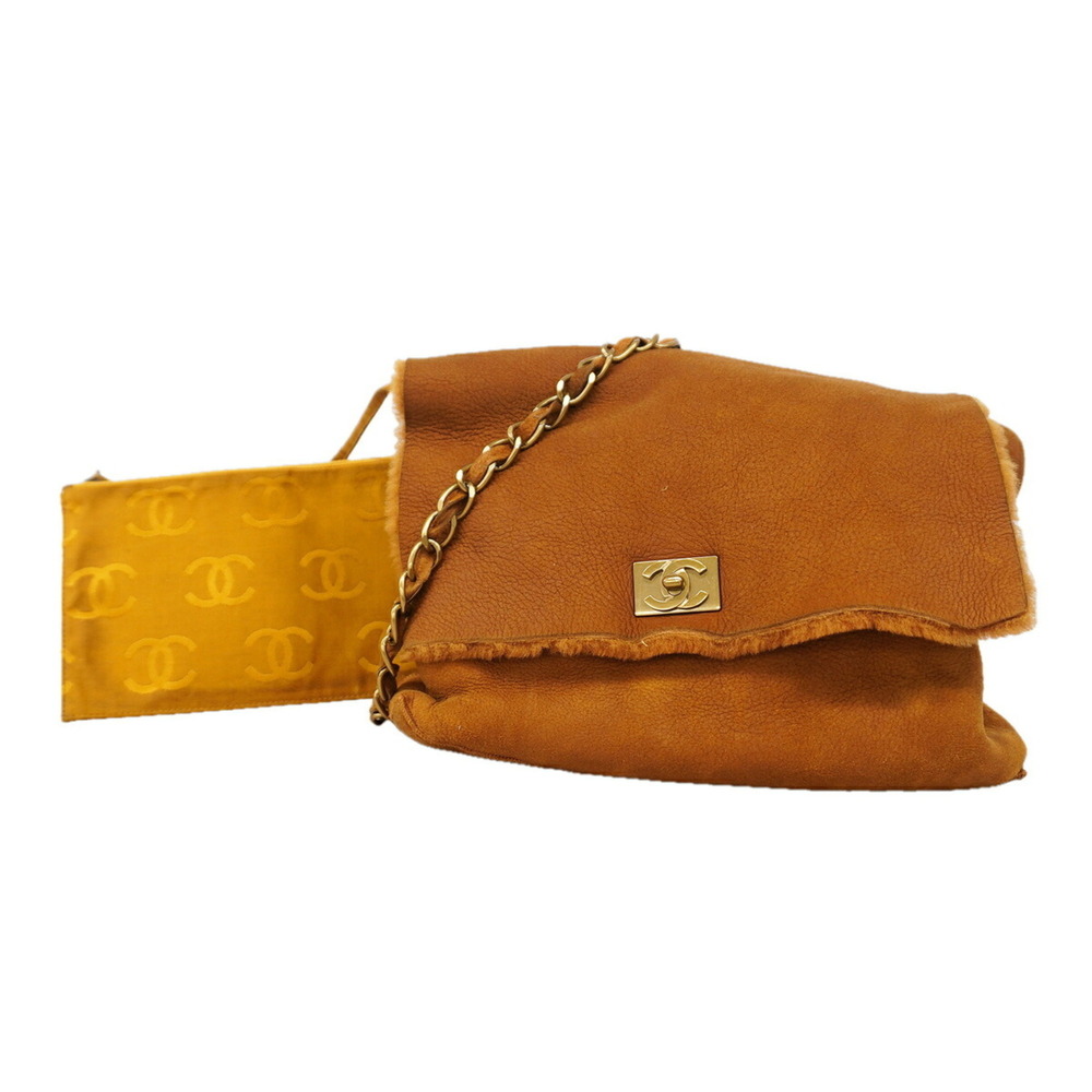 Chanel Shoulder Bag, Chain Shoulder, Suede, Brown, Women's